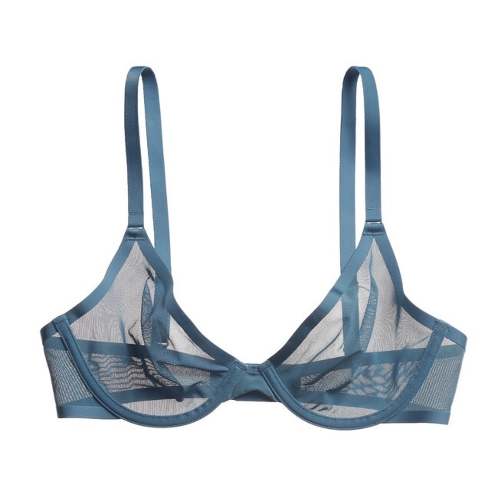 Cuup Unlined Demi The Plunge Sea Blue Mesh Bra Size 36E DD
